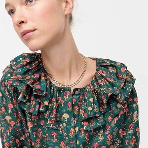 NWOT 100% Silk Forest Green Mushroom Garden Blouse